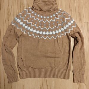 J Crew Fair Isle Turtleneck Camel Blue Bejeweled